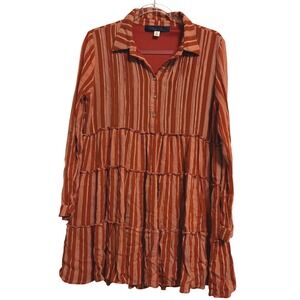 Francesa's Blue Rain Striped Tiered Mini Dress Long Sleeve Size Medium